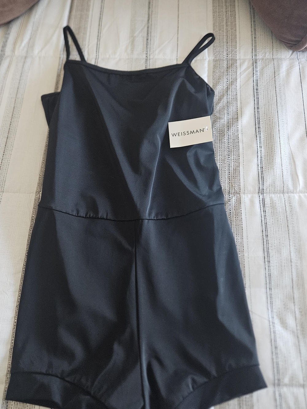 Weissman Black Satin Cami Romper